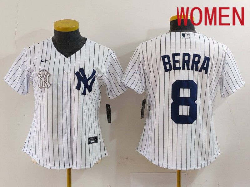 Women New York Yankees #8 Berra White stripe Game 2024 Nike MLB Jersey style 3